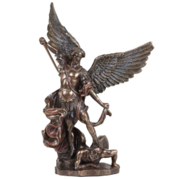 Statue de saint michel terrassant le démon, en bronze coulé à froid