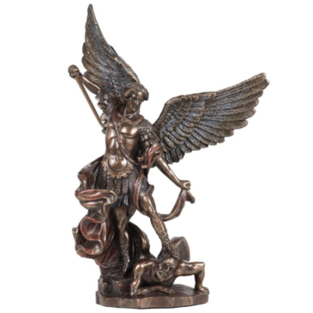 Statue de saint michel terrassant le démon, en bronze coulé à froid