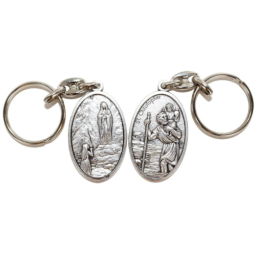 Porte-clés double face – Saint Christophe & Notre-Dame de Lourdes