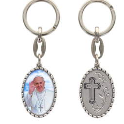 Porte-clés Pape François – 3,8 cm – Aluminium argenté
