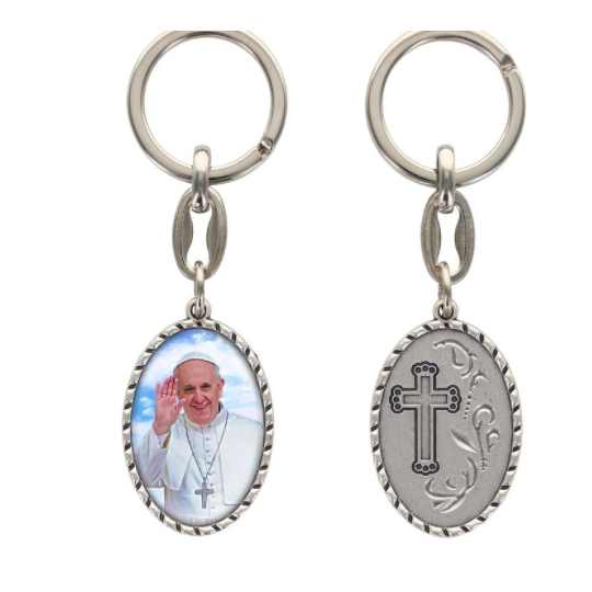 Porte-clés Pape François – 3,8 cm – Aluminium argenté
